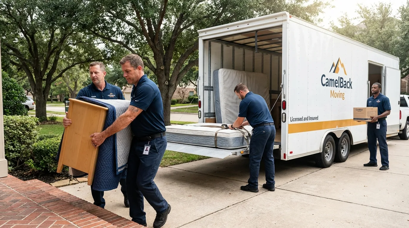 Crew loading residential truck for cross-state move from Lincoln Park, MI