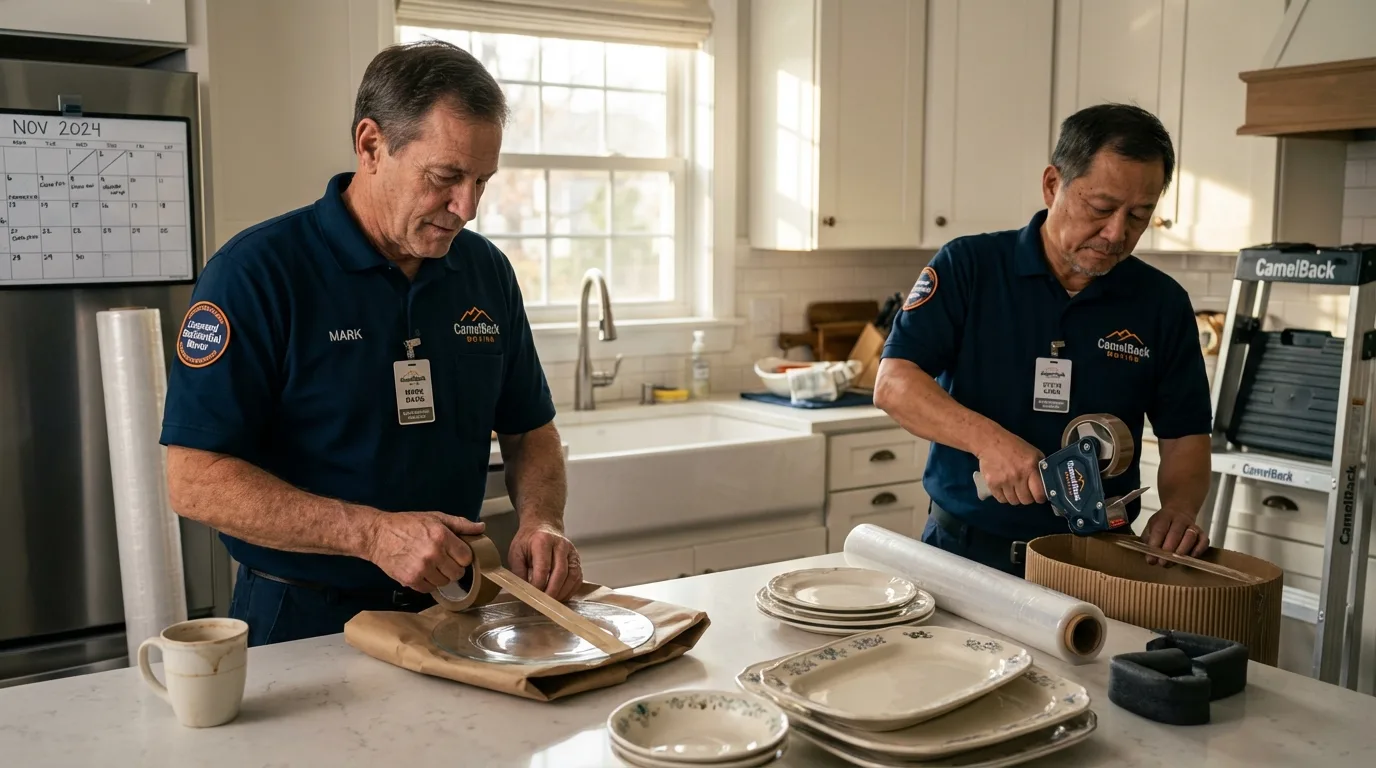 Professional crew packing kitchen dishware in Lincoln Park, MI